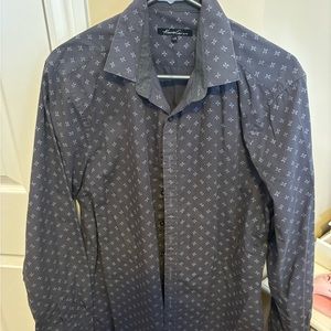 Kenneth Cole Gray Patterned Button-Up Shirt